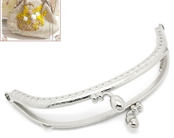 3 pcs. Silver Tone Metal Purse Handbag Curved Frame - Kiss Clasp - Ball Clasp - Arch - 13cm x 7.5cm (5 1/8" x 3") - Sew On