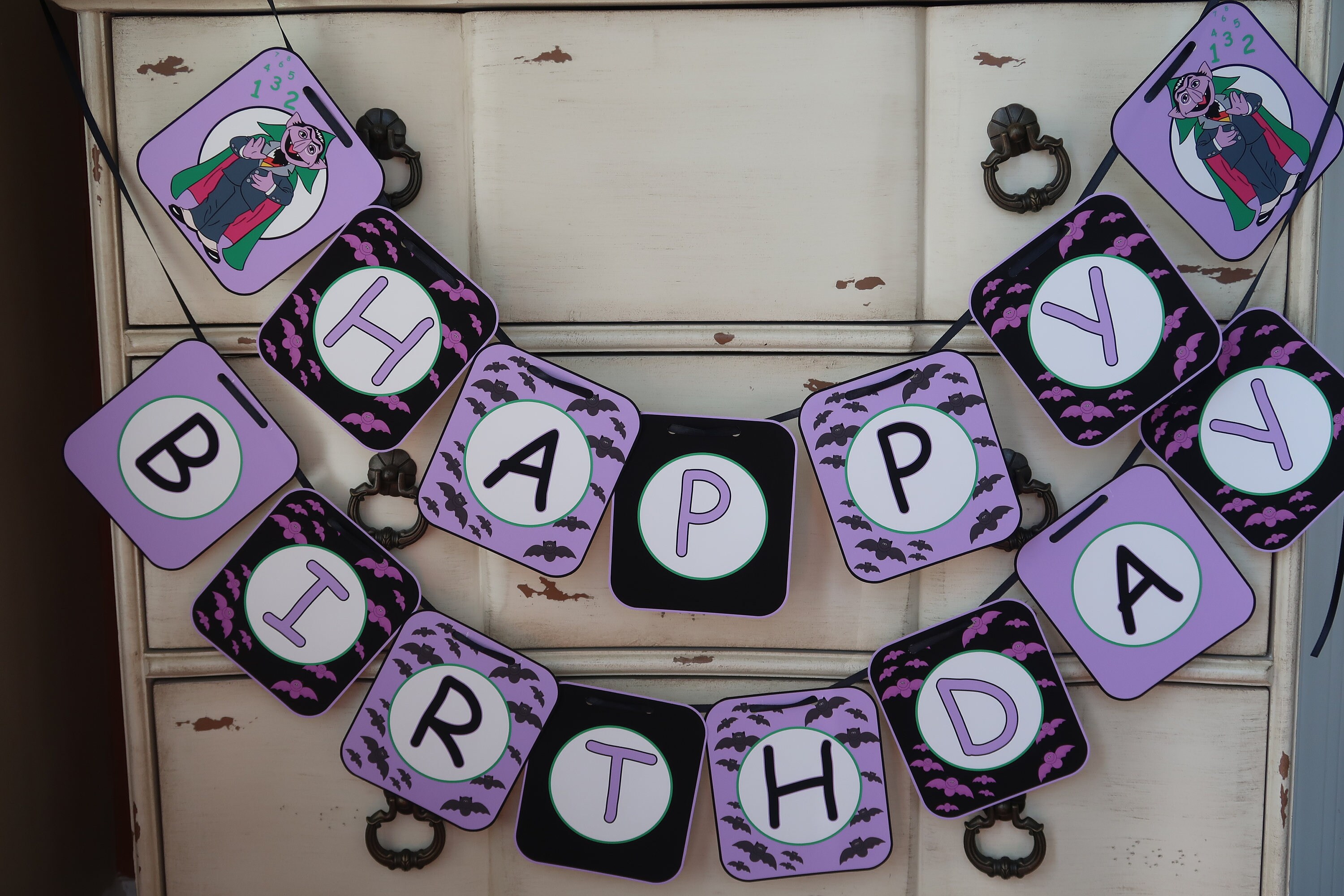 The Count from Sesame Street Themed Happy Birthday Banner