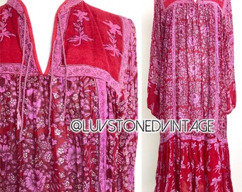 70s Vintage California Dream Ethnic Boho Hippie Cotton Gauze Indian Gypsy Festival Tunic Dress D178 . SML . 1308.110317