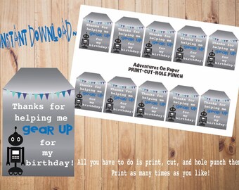 Robot Party Favor Tags~Instant Download~