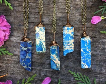 Imperial Jasper necklace, imperial jasper bar necklace, gemstone necklace, blue jasper