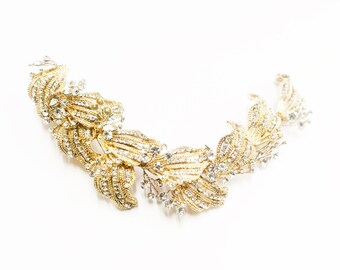 Wedding Hair Piece, Leafy Crystal