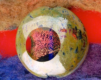 Lampwork Beads SRA "Transit of Lysithea" Handmade Faceted Dichroic Glass Window Bead with Fine Silver Lustre ~ Colourful Contrasts