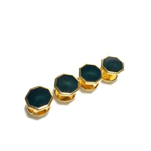 Vintage Tuxedo 4 Green Enameled Shirt Studs Set Wedding Gifts, Groomsmen's Gift,