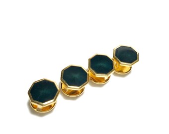 Vintage Tuxedo 4 Green Enameled Shirt Studs Set Wedding Gifts, Groomsmen's Gift,