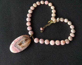 Genuine Pink Rhodochrosite necklace. Rhodochrosite pendant necklace. Rhodochrosite coins necklace