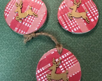 Christmas Ornaments Birch Wood Ornaments Country Christmas Ornaments Rustic Christmas Ornaments Plaid Ornaments Handmade Christmas Decor