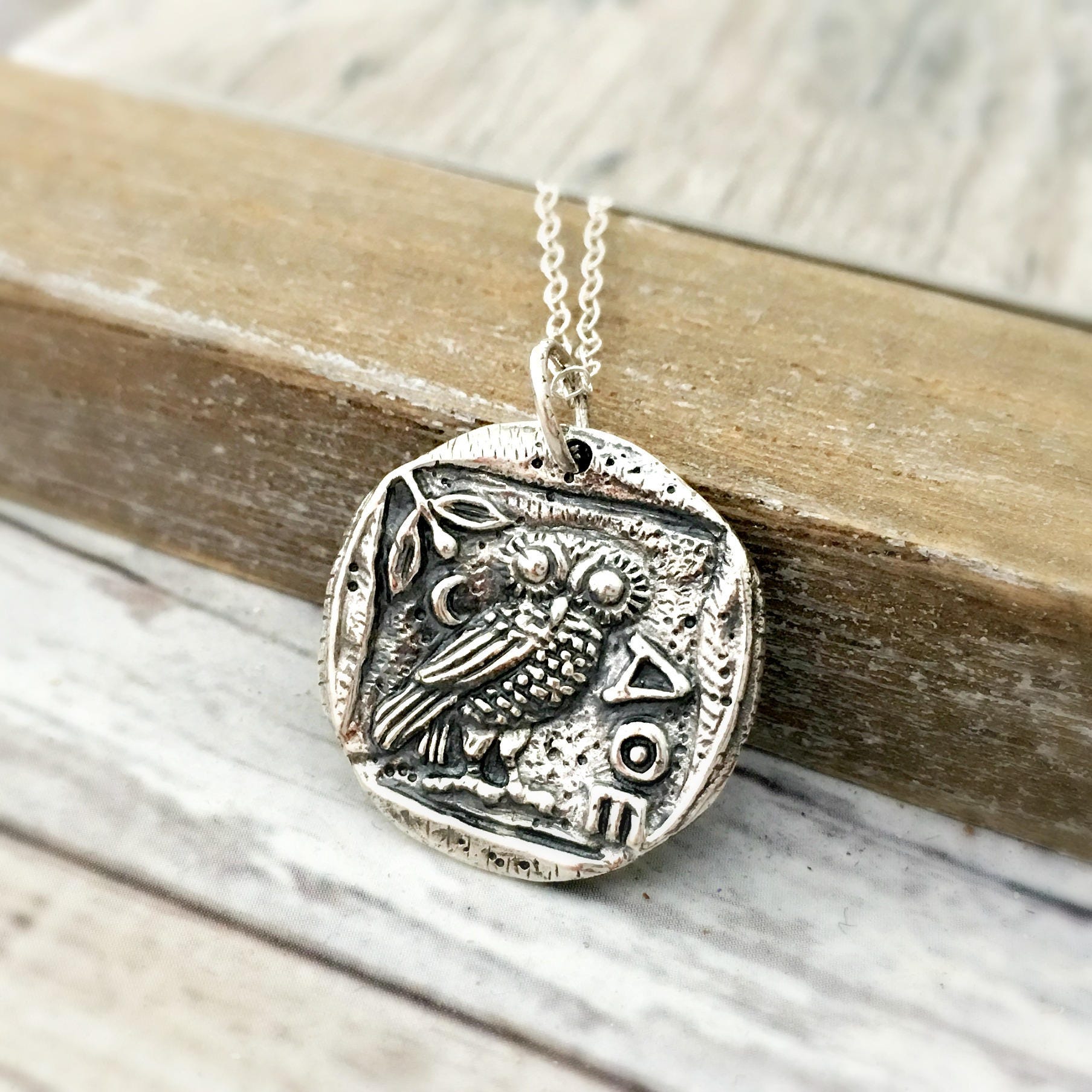 Athena Owl necklace Greek mythology jewelry sterling