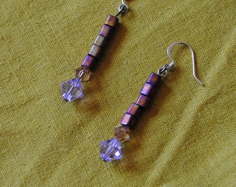Bronze and lavender stick earrings