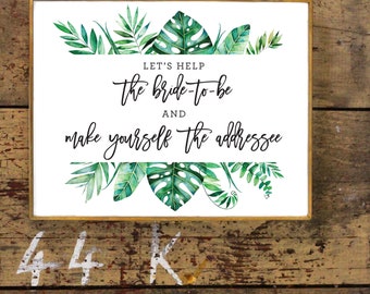 Tropical 'Help The Bride-To-Be' Envelope Sign | Landscape Tropical Bridal Shower Sign | Greenery Leaves Wreath | Printable, Instant Download