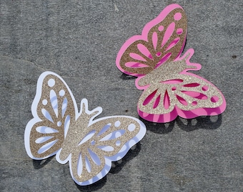 3d butterflies, 12 pcs, 3d Glitter butterfly, 3d Paper butterflies, Butterfly party decorations, 3d butterfly wall decor, Butterfly cut outs