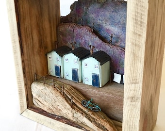Driftwood Art* Driftwood Sculpture* Recycled Wood Art* Little wooden houses* Diorama* Coastal Art* Unusual Home Decor* Wire Art* Wire work
