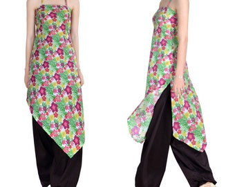 Bustier (M103) printed cotton long tunic dress
