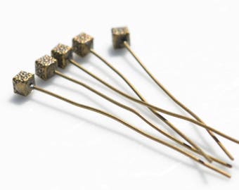 50 Antique Bronze 5.3cmmm Head Pins F544