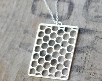 Graphene necklace - Carbon geometry pendant sterling silver plated or 18K gold plated - 43 x 32 mm (3018)