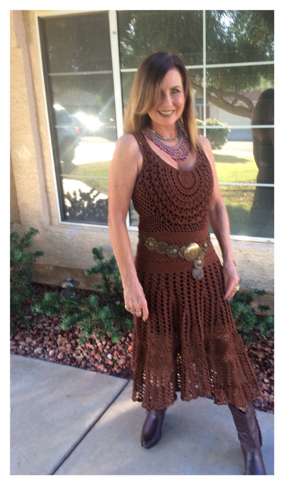 Crocheted Gypsy / Boho Half Moon Custom Dress . Made to Order