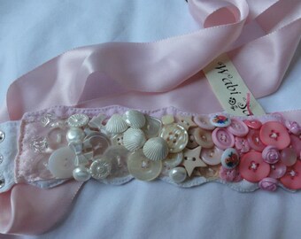 Strawberry Cream Handmade Art Cuff Bracelet