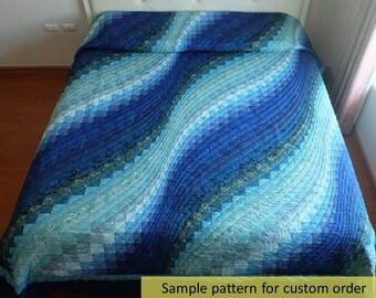 Subtle and sophisticated! Ocean Bargello Wave Quilt, Custom Made Art Quilt, Handmade King Queen Size, bed quilt, Modern & Contemporary Quilt
