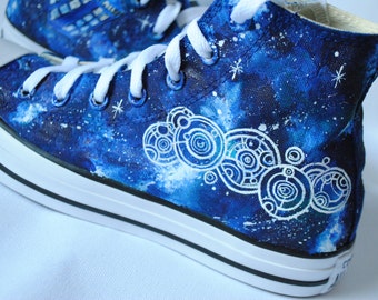 Handpainted Tardis shoes, Gallifrey shoes, Tardis galaxy, custom snekers, Custom tardis shoes, Doctor Who shoes