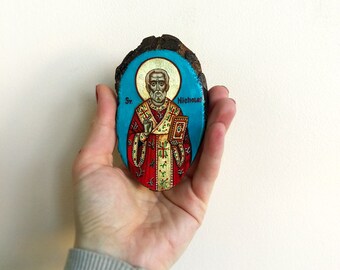 St Nicholas, Santa Claus, St Nikolai Sinterklaas, miniature icon, handpainted on wood panel