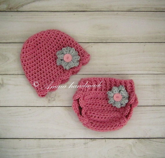 Diaper cover and hat Crochet diaper cover set for Baby girl