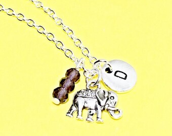Personalized good luck necklace, elephant necklace, elephant charm, custom good luck jewelry, silver elephant, personalized gift, initial
