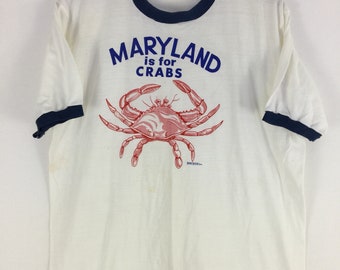 Vintage 70s "Maryland is for Crabs" Ringer T shirt Size XL