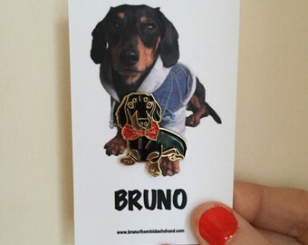 Bruno the Mini Dachshund enamel pin badge