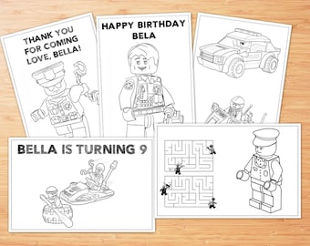 Lego Police Birthday Coloring Pages, 5 Lego Police Printable Coloring Pages, Lego Police Activity Coloring Pages, Lego Police Personalized