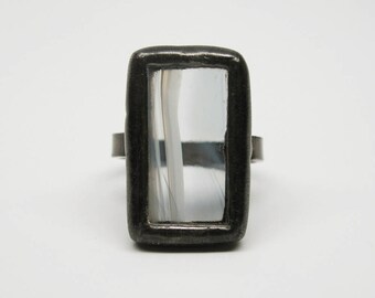 Ice Drift - Sterling Silver Stained Glass Ring - Size 7.5