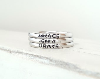 Mothers Day Jewelry Stacking name ring personalized Tiny 2mm Name Ring Hand jewelry Stamped stacking ring stainless steel name ring