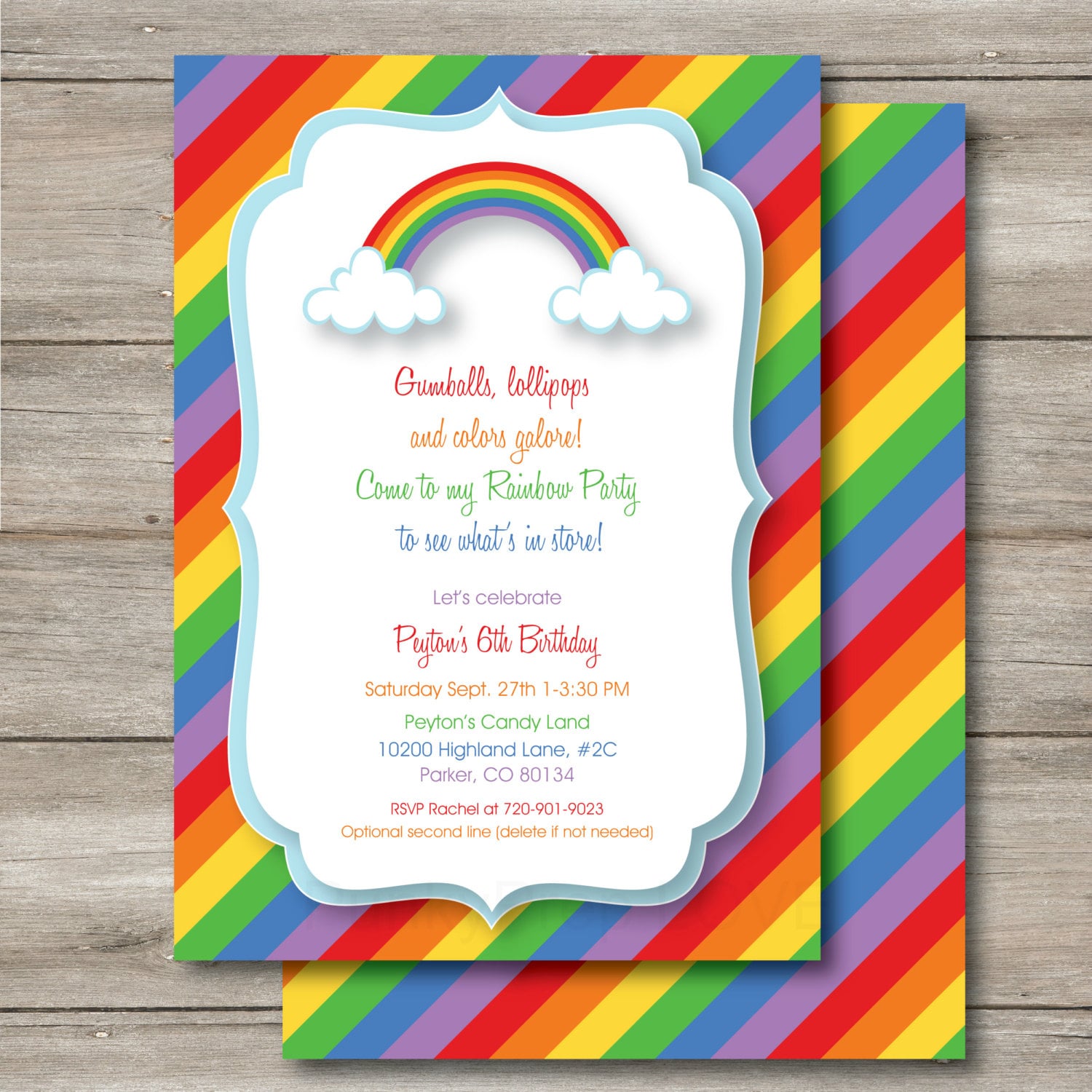 Rainbow Invitation with Changeable Text Editable Rainbow