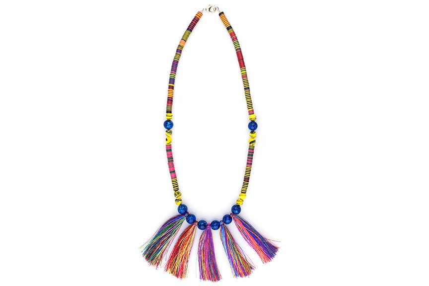 ON SALE Mahlangu Fringe Necklace by SJO Jewelry - Ooak Rainbow Tassels ...
