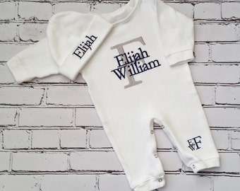 Baby Boy Coming Home Outfit, Newborn Personalized Sleeper, Monogrammed Baby Gift, Baby Shower Gift