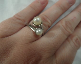 Double pearl ring | White pearls | Gift | Gift for her | Silver ring