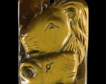Hand-carved Lion and lioness Head Tiger's eye stone Pendant Bead