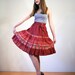 Rebecca, 70s Red Calico Skirt S, Patchwork Print Skirt, Prairie Skirt, Floral Gingham Skirt, Knee Length Red Print Skirt, Elastic Waist