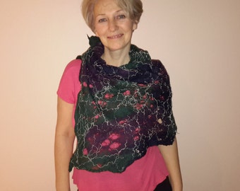 Felted women scarf wearable art merino wool handmade scarf