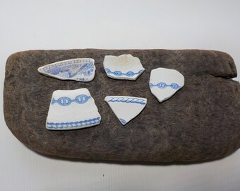 5 Old Sea Pottery - Beach Pottery Shards - Sea Pottery #17