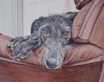 Custom Dog Portrait Watercolor Scottish Deerhound 11" x 14"