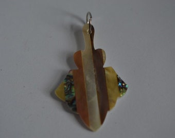 Vintage Mother of Pearl and Abalone Shell Intarsia Pendant (1060378)