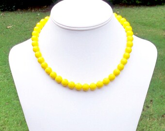 Simple Yellow Necklace 10mm Yellow Bead Necklace Sunny Yellow Necklace Yellow Czech Glass Bead Necklace Bright Yellow Necklace Yellow Beaded