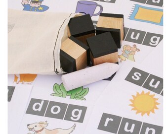 Kindergarten Activity, Educational present, learning toy, Preschool preparation Chalk Board Blocks, Visual Learning Games, Rhyming toy
