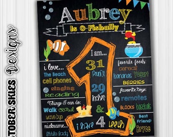 O-Fishally One Birthday Chalkboard, Princess Board, Digital File, Any age