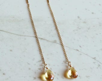 Gifts for Her, November Birthstone, Citrine Earrings, Citrine Threader Earrings Gold Filled, Sterling SIlver, Rose Gold