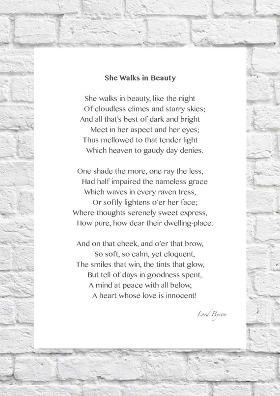 Lord Byron She Walks In Beauty Inspiring Poem Art Print