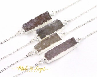 Druzy Necklace, Drusy Necklace, Geode Necklace, Crystal Necklace, Quartz Necklace, Gemstone Necklace, Stone Necklace, Bar Necklace,