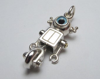 Steampunk robot necklace WHEELYBOT sterling silver free shipping
