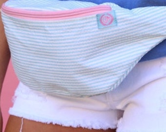 Ginny Marie Monogrammed Fanny Pack | Mint Seersucker
