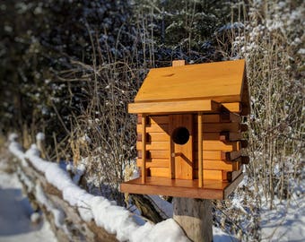 Log Cabin Birdhouse, Rustic Bird House, Handmade in Canada